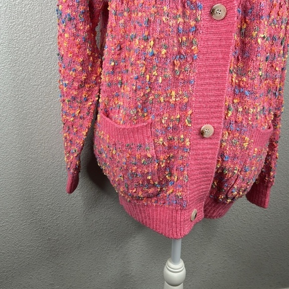 Bubble Gum Pink Multi Colored Speckled Oversized Super Soft Open Cardigan Size M - Picture 3 of 7